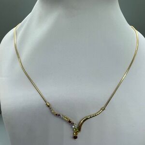 Vintage Sterling Silver Multi Color Gemstone Snake Chain Necklace FAS‎ Italy 925